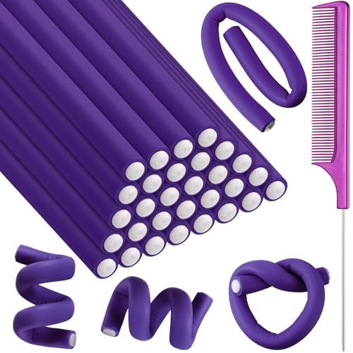 Syhood 30 Pcs 7'' Flexi Rods Hair Rollers No Heat,Purple,7 X 0.47 Inch