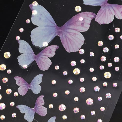Adesivos de strass, diamantes de rosto autoadesivos com pinça, adesivos de borboletas redondas para