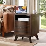 Fluted Nightstand - 18" Modern Bedside Table w/ 2 Drawers, Wood Bed Side End Table with Open Shelf, Night Stand with Storage Drawer, Curved Design Night Stands for Bedroom Living Room (Walnut)