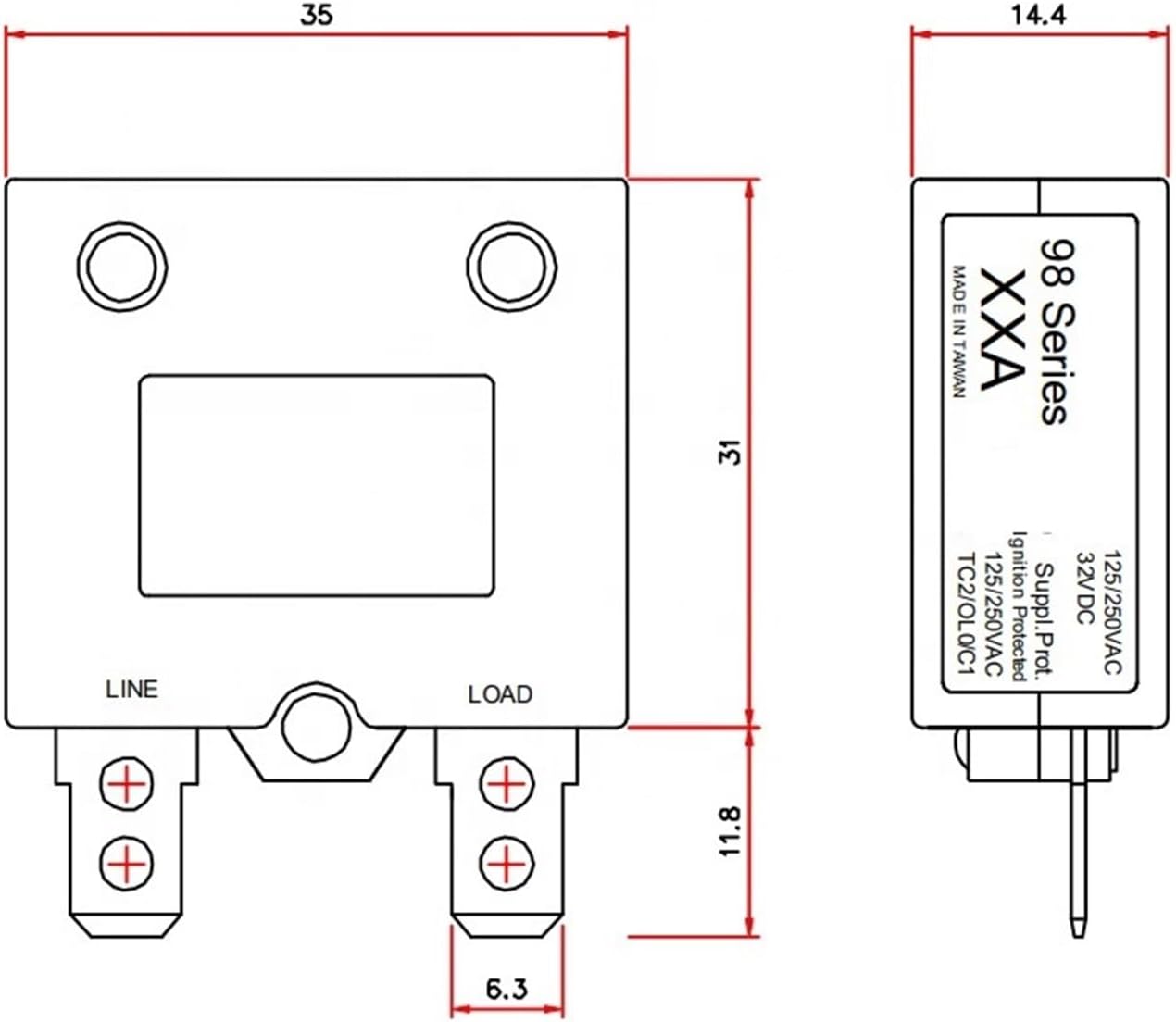 Thermal Circuit Breakers, 98AR Series 3A-50A Overload Protection Breaker Motor Multicolor(12a)