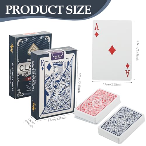 2 Decks Rot & Blau Pokerkarten, Wasserfeste Plastik Spielkarten, Professionelle Standard Spielkarten, Poker Karten für Blackjack, für Camping, Canasta, Texas, Go Fish, Blackjack Kartenspiele – Bild 3