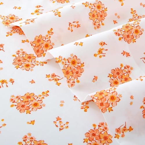 Image of MUXHOMO Queen Size 4 Piece Sheet Set, Soft & Breathable Sheet Set for Bedroom with Deep Pocket Up To 16 inch, Wrinkle-Free & Cooling Bed Sheet with Flat Sheet, Fitted Sheet & Pillowcases - Blossoms Orange