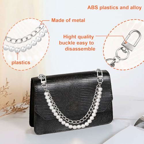 Isslly Pearl Purse Double Chains for Women, Stainless Steel Handbag Straps, Metal Short Handle Replacement Charms Accessories for Wallets Handbags Bags- Silver