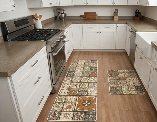 Image of HomeCloud Anti Fatigue Kitchen Rug Printed Thick Anti Slip, Washable, Big Size, Designer Folding Kitchen Mat for Home BedroomStandard Size (41 x 122 cm 41 x 61 cm) (Morrocan Multi)