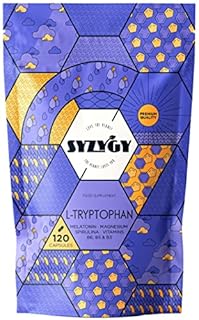 SYZYGY FOOD - Triptofano con Melatonina e Magnesio, Vitamina B6, Vitamine B5, B3 e Spirulina - Melatonina 0,89 mg - 120 Capsule - 300mg Triptofano Integratore per Dormire Meglio - Prodotto in Europa