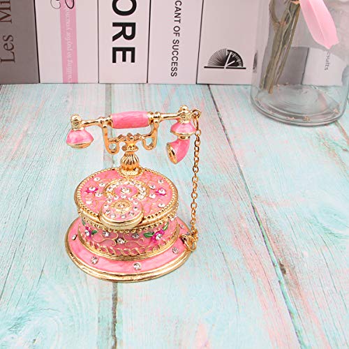 Sevenbees Hand Painted Enameled Decorative Telephone Hinged Jewelry Trinket Box Gifts #TOP6
