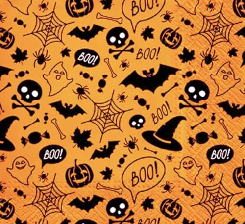 Set of 2 Individual Decoupage Paper Party Napkin Halloween Bats Skulls Watercolor Decor Luncheon Napkins for a Birthday Holiday, Wedding, Cocktail Party