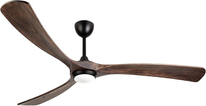 Ovlaim 183 cm Oak Black Smart DC Ceiling Fan Dimmable LED Alexa 3 Oak Wings 6 Level Timer Reversible 2 Drop Rods Indoor Patio App Voice Control [Energy Class G]