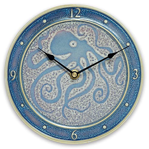 Georgetown Pottery Ceramic Large Wall Clock (8 Inch) Handmade, Made In Usa (Purple Octopus) #TOP8