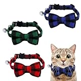 ❤Diseño Especial:Diseño de collares de seguridad para gatos con cierre de liberación rápida, fácil de abrir y cerrar, y la hebilla es un patrón de gatito, las orejas del gato no son afiladas, no rayarán a los gatos. Con una pajarita a cuadros con patrón de sarga.