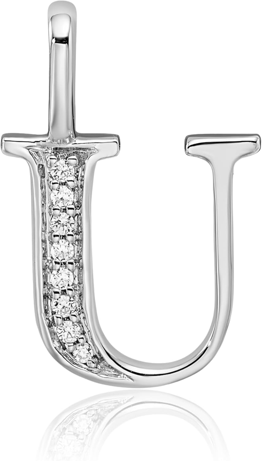IceCarats 14K Solid White Gold Diamond Accent Small Letter U Initial Pendant Necklace 15.89mm 5/8 inch Prong Set For Her