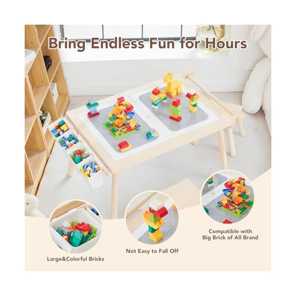 Kids activity table building blocks table and chair set 5 in 1 wooden sand and water table for building blocks drawing learning dining gift for boy girl 3 4 5 10 years old  urban country home decor