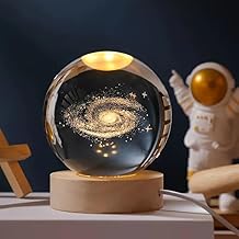 3D Galaxy Crystal Ball Night Light | Dimmable Engraved LED Glass Ball Table Lamp with USB and Wooden Base for Home Decor, Office, Birthday Gift & Kids Bedroom (Galaxy)