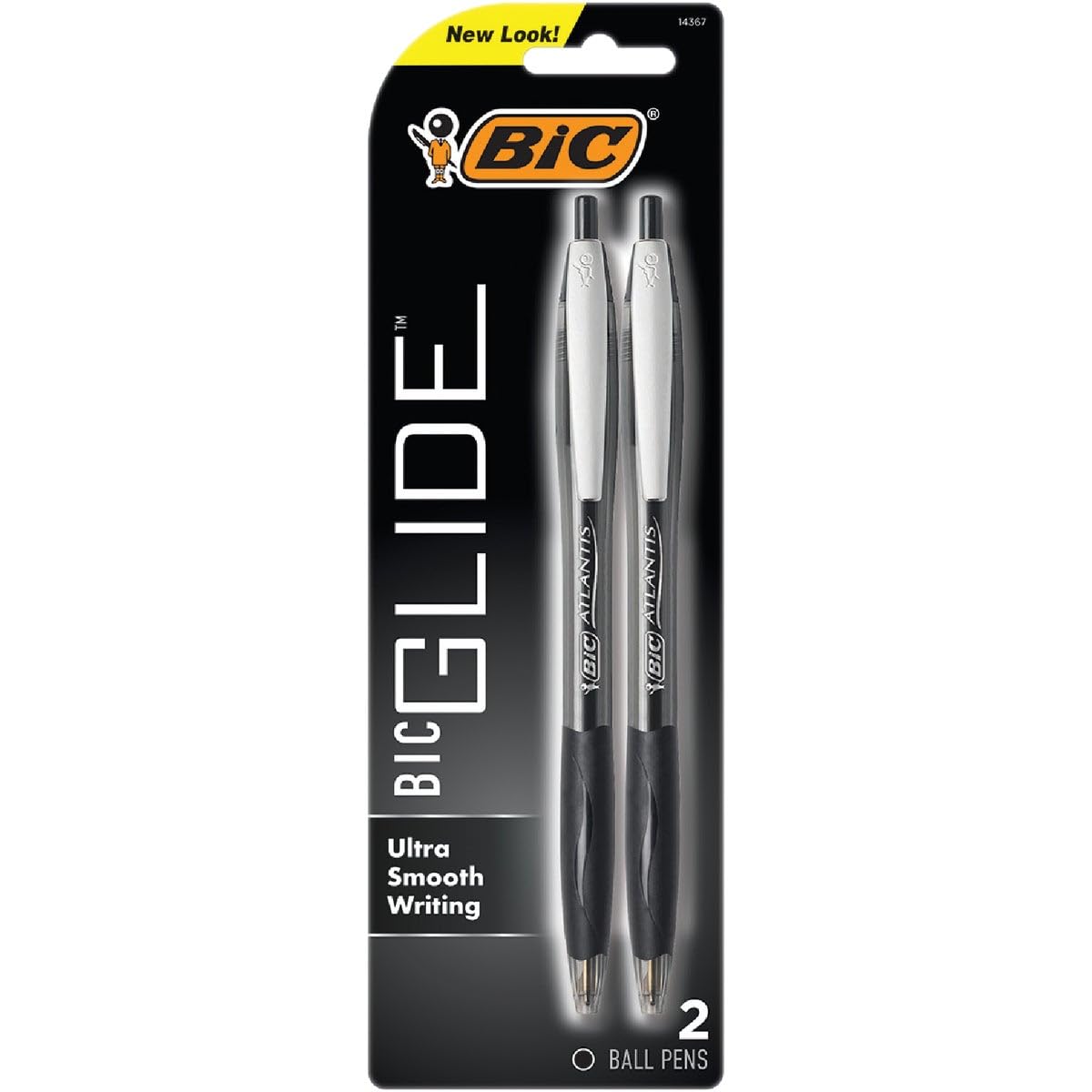 Glide Black Retractable Ballpoint Pens, Medium Point (1.0mm), 2-Count Pack, Ultra Smooth Writing Black Pens