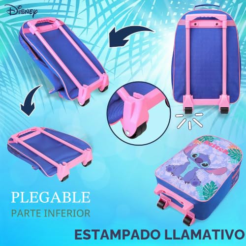 Miniatura 6 de Disney Maleta Niñas Con Ruedas - Maleta Infantil Equipaje De Mano Trolley - Maleta De Viaje Cabina 47x30x17 Cm - Maleta Disney Stitch Minnie Mouse Frozen Con Asa Extensible Y 2 Ruedas Azul Stitch