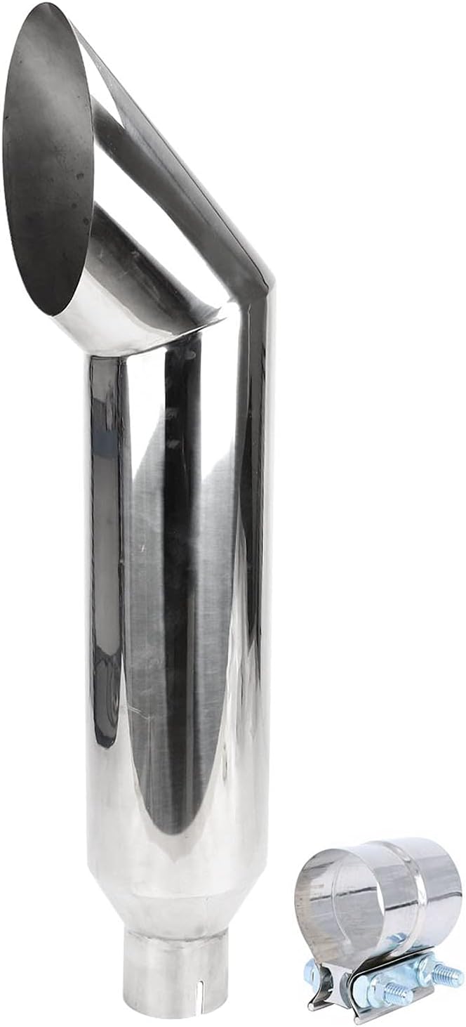 LucaSng 5" Inlet 8" Outlet 36" Long Polished Stainless Steel Miter Angle Cut Diesel Smoker Exhaust Stack Tip(Smokers 5" ID Inlet 36" Long with Clamp) 5‘’Inlet 8‘’Outlet-Silver