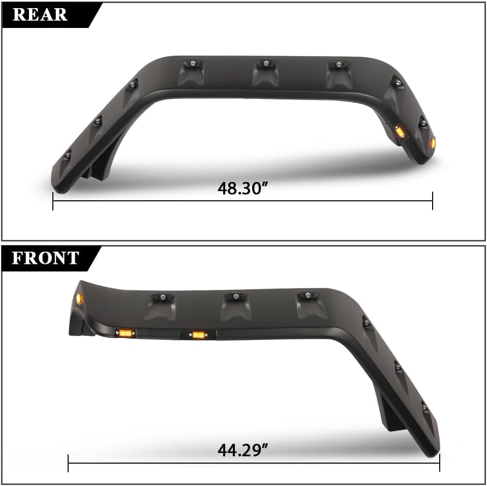 G-PLUS Fender Flares w/LED Side Maker Compatible with Jeep JK Wrangler 2/4 Door Model 2007-2018 Smooth Pocket Riveted 4 PCS Black