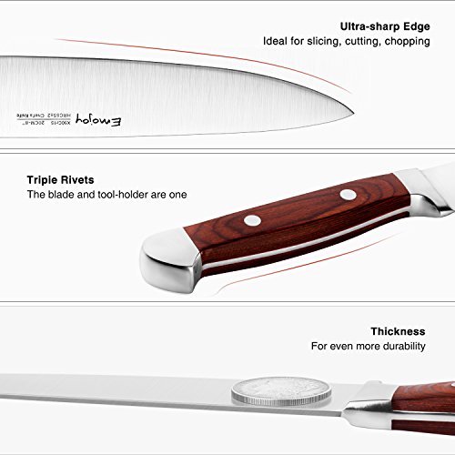 Emojoy Knife Set, 6 Piece Kitchen Knives Set with Block Wooden, German Stainless Steel Knife Block Set, Chef Knife Set - Thumbnail 2
