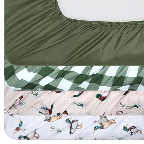 Image of VitalCozy 4 Pcs Mallard Duck Crib Sheet Set Newborn Bedding Nursery Baby Sheets for Girl Boys Baby Gifts for Standard Crib and Toddler Mattresses, 52 x 28 x 8 Inches