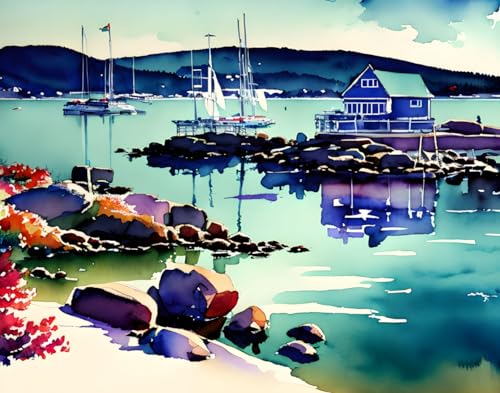 Affiche aquarelle Bar Harbor Maine decoration murale sur toile 58x90 cm