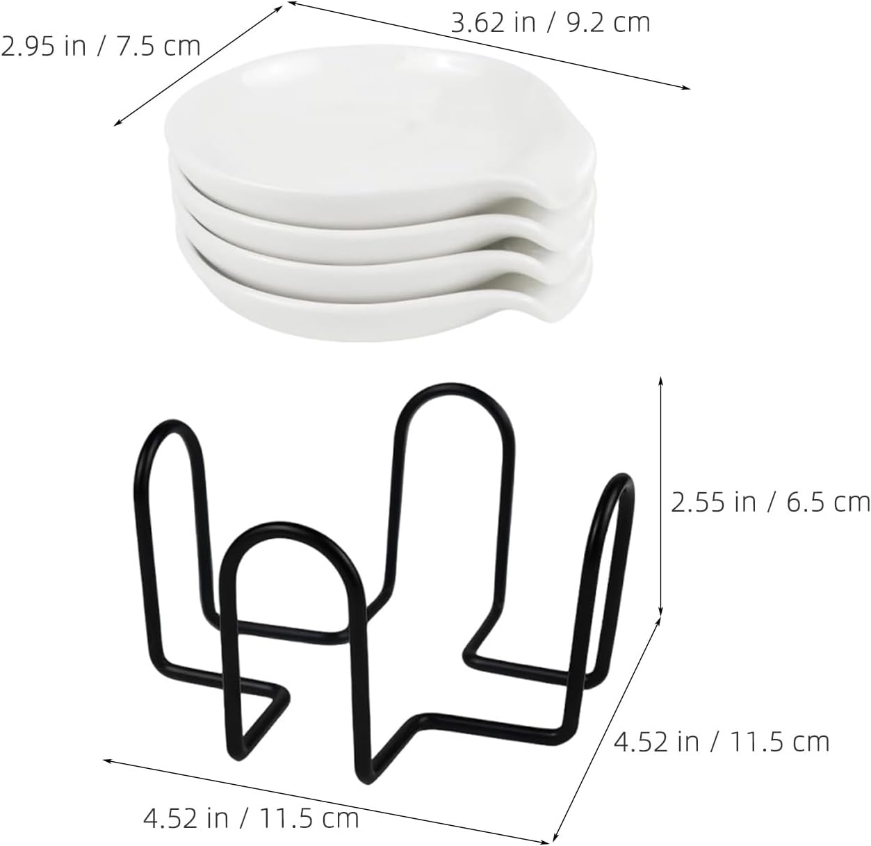 4pcs Spoon Rest with Rack Ceramic Kitchen Spoon Holder Set with Stand for Stove Top Cooking Utensils, Porcelain Ladle Holder for Coffee, Tea, Salad