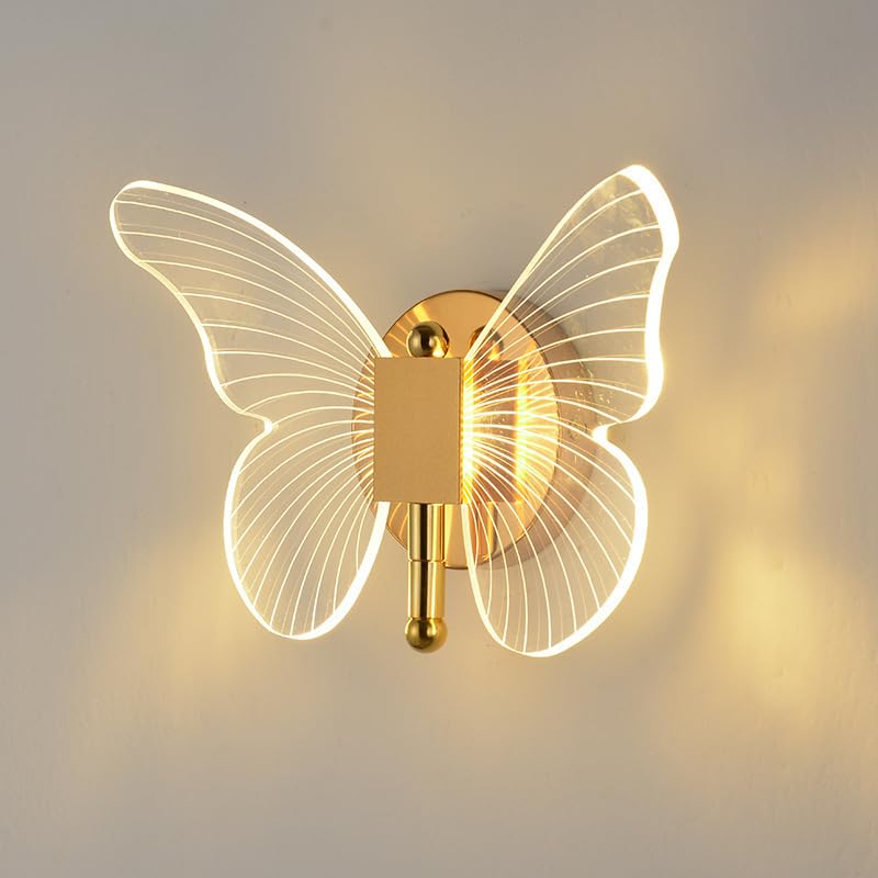 ELINKUME LED Papillon Créatif d'Applique,Lampe Murale Acrylique Dimmable à 3 Couleurs,Lumières murales intérieures de la chambre à coucher pour le salon,...