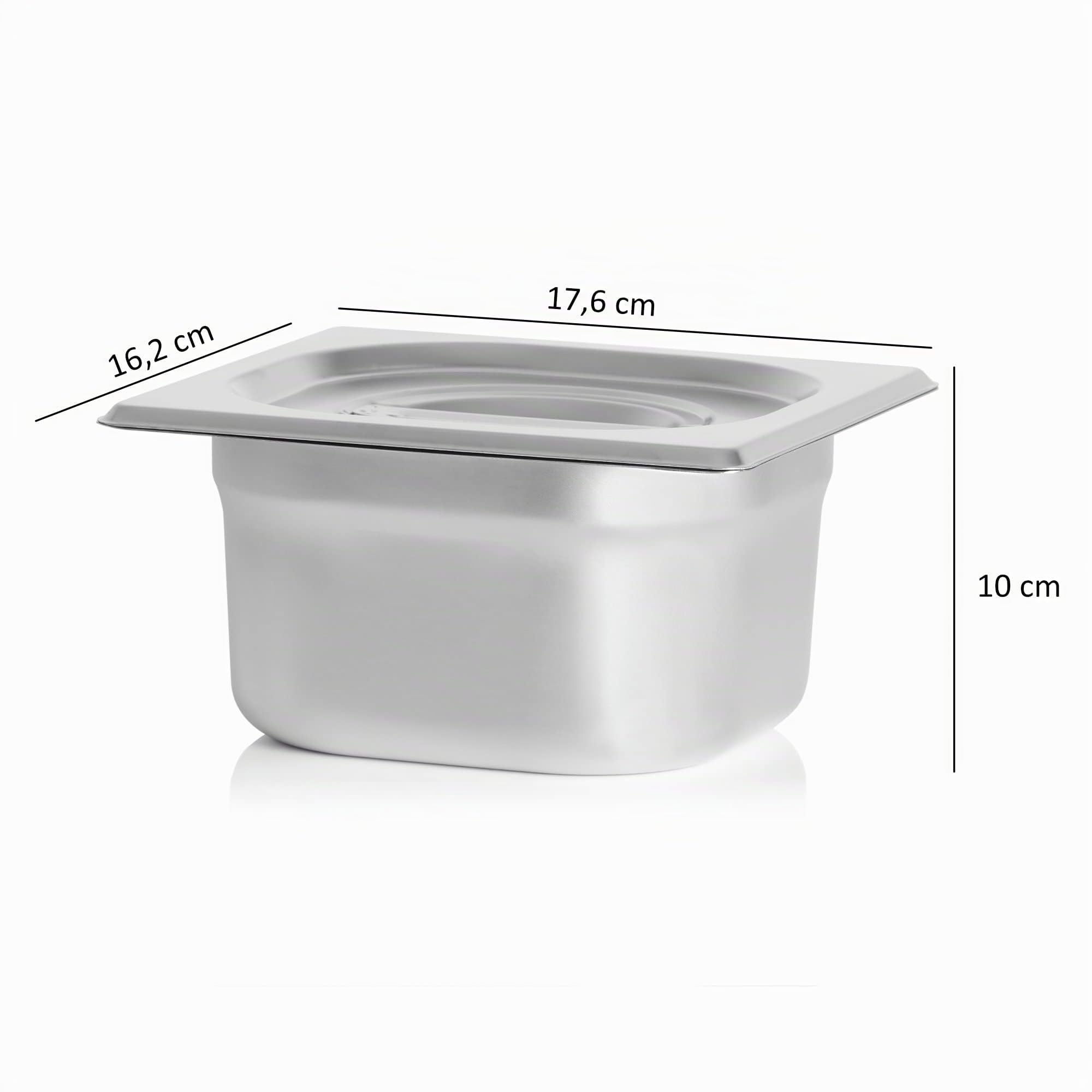 Mahlzeit Contenitore per ingredienti in acciaio inox, 3 contenitori per catering da 1/6 GN con piedini in gomma, 51 x 24,5 x 21,5 cm, contenitore per ingredienti da cocktail per gastronomia, cucina