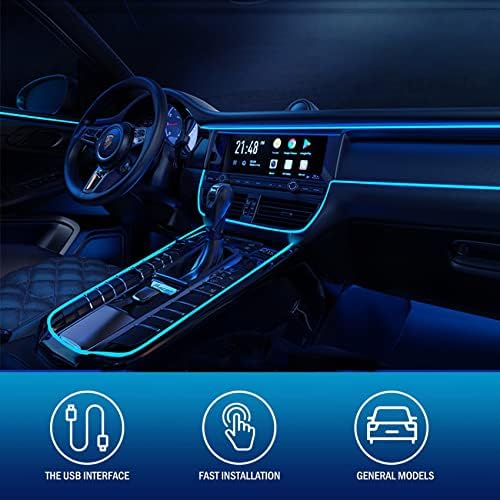 LED Samochodów Wewnętrznych, 5m LED Maszyna z portem USB, DC 12V Paski LED Samochodu Zestaw Elektroluminescencyjny Światła, Taśmy LED Samochodu do Drzwi Konsoli Seat Dekoracji (niebieski)