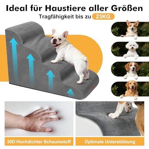 Zvonema Hundetreppe, Haustiertreppe 4 Stufen, Hunde Treppe 52cm Hoch, Abnehmbar rutschfest Hunderampe aus Schaumstoff, Hundetreppe für Kleine Hunde und Katzen, Waschbar Katzentreppe