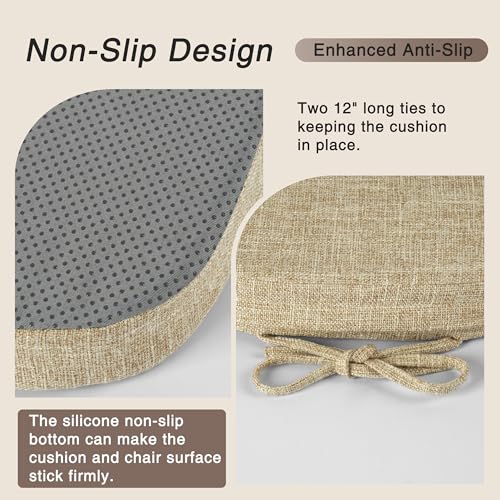 Image of OVOV 14x14 Chair Cushions for Metal Dining Chairs Set of 4 Beige | Non Slip, Washable Removable Cover with Ties, Textured, for Dining Room, Kitchen Cafes Bistro Patio, Stackable Chairs