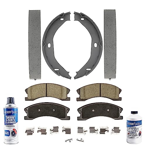 Image of Detroit Axle - Front Ceramic Brake Pads Rear Premium Semi-metallic Shoes Replacement for 1999 2000 2001 2002 2003 2004 Jeep Grand Cherokee - 6pc Set