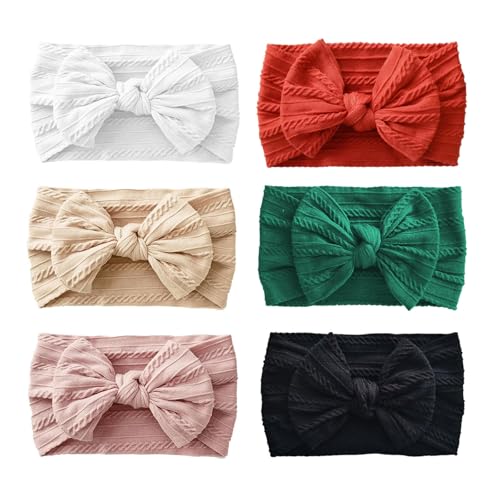 Image of Fecawd 6PCS Baby Headbands, Girls Headbands with Bows, Soft Stretchy Nylon Hair Bands Hair Accessories for Newborn Infant Toddler