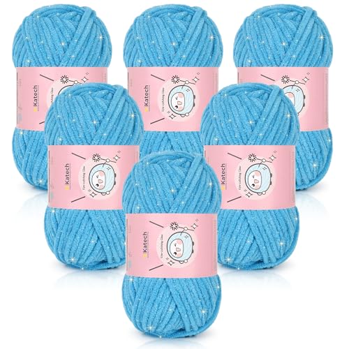 Image of Katech Sparkle Chenille Yarn for Crocheting-6 * 50g /1.76oz-4 Worsted Medium