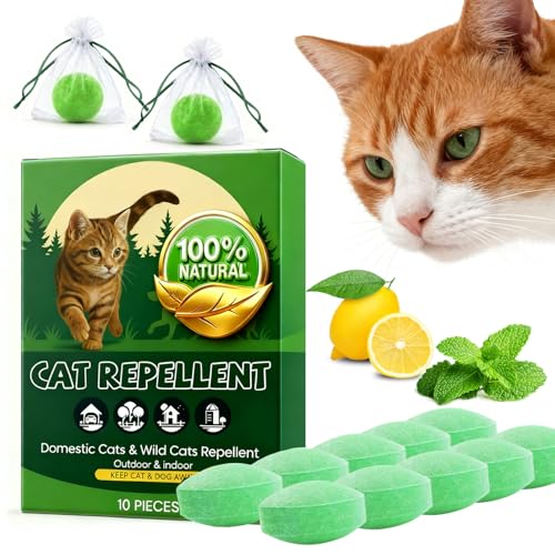 Cat Deterrent Outdoor Indoor, 10 Pack Peppermint & Lemon Natural Cat Deterrent Balls, Keep Cats Out of Yard Permanently, Prevent Scratching & Chewing for Garden, Lawn & Indoor Furniture