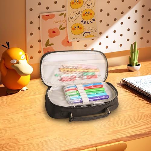 Image of Black Pencil Case Organizer, Large Capacity Penci Pouch, Durable Pencil Bag for School, Office,Travel,Pen Case Perfect for Storing Pens,Pencils,Study Supplies
