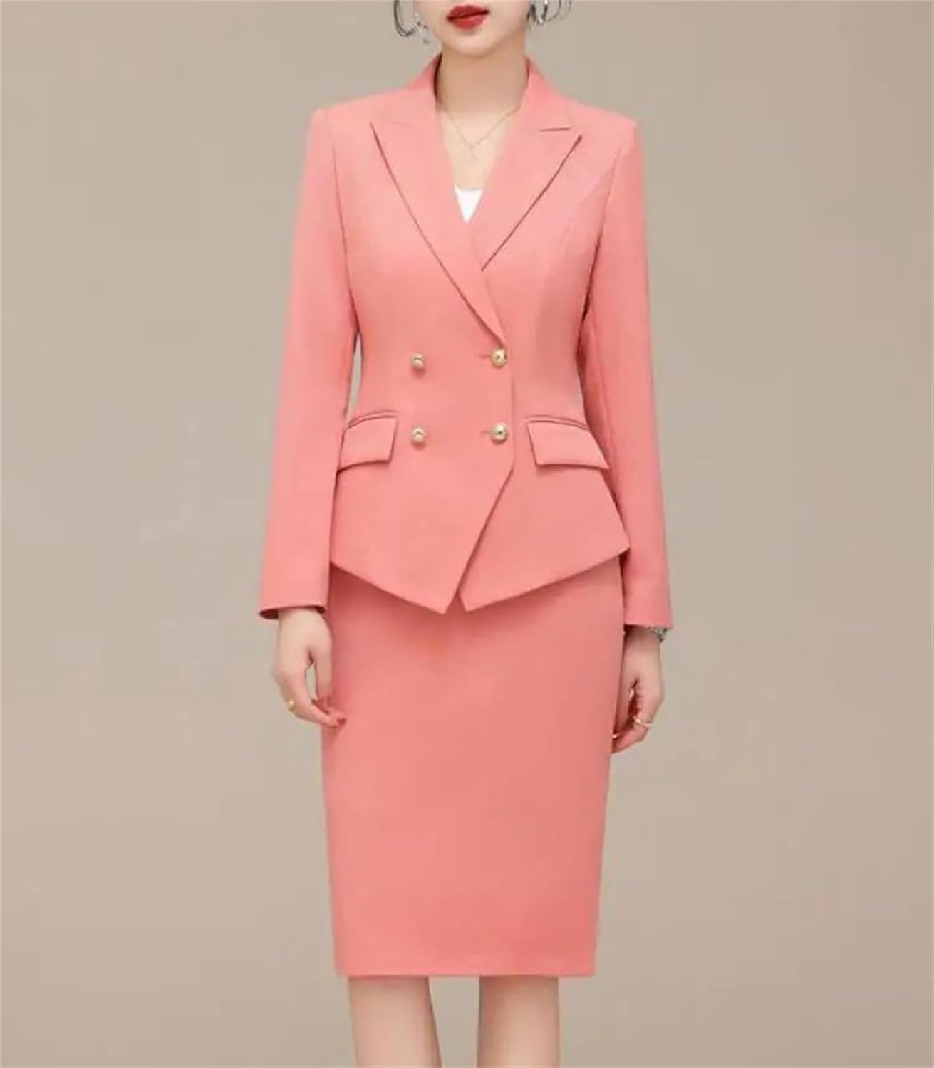 Women’S Solid Festival Suit Fall Professional Blazer Coat and High Waist Skirt Two Piece Set Blazer Pencil Skirt Sets