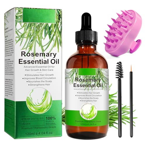 Rosmarinöl Haare Wachstum 120ml mit Kopfhaut Massagebürste, Reines Rosemary Oil for Hair, Wimpern, Augenbrauen, Gesicht, Hautpflege, Körpermassage, Nährt die Kopfhaut, Verbessert die Blutzirkulation