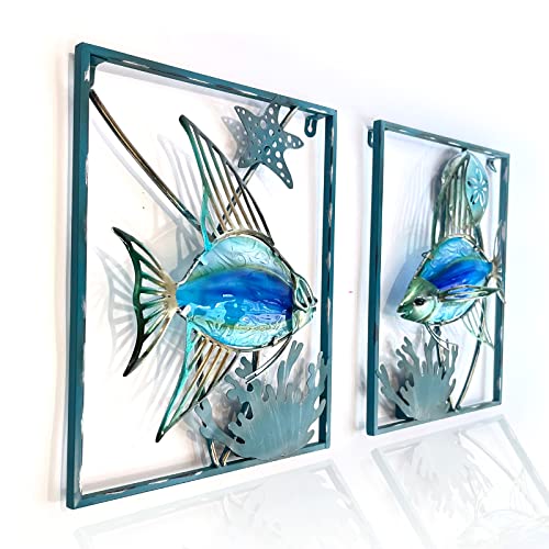 LIFFY Metal Fish Wall Decor with Frame-Outdoor Wall...