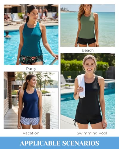 Image of Yonique 3 Piece Tankini Swimsuits for Women Swim Tank Top Bathing Suits with Boy Shorts and Bra Athletic Swimwear