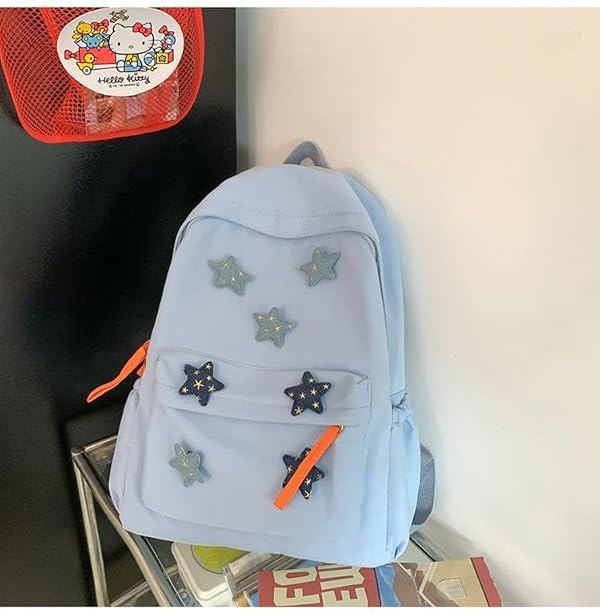 ANEBIPLE Cute Backpack with Bonus Accessories Kawaii Pentagram Badge Ins Versatile Backpack, Large Capacity (08 Blue) by ANEBIPLE - Used condition - Image 3