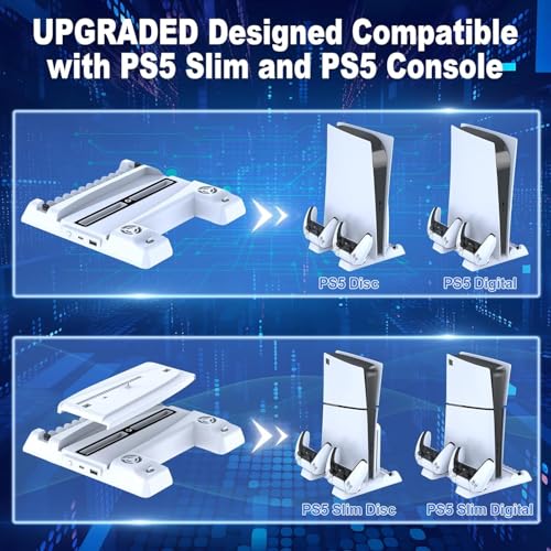 Image of New World Cooling Stand for PS5 / PS5 Slim,Dual Controller Charging Stand Charging Dock Vertical Stand for PS5 Slim / PS5 Fat for Playstation5 Digital /Disc Edition with 11pcs Game Rack Organizer