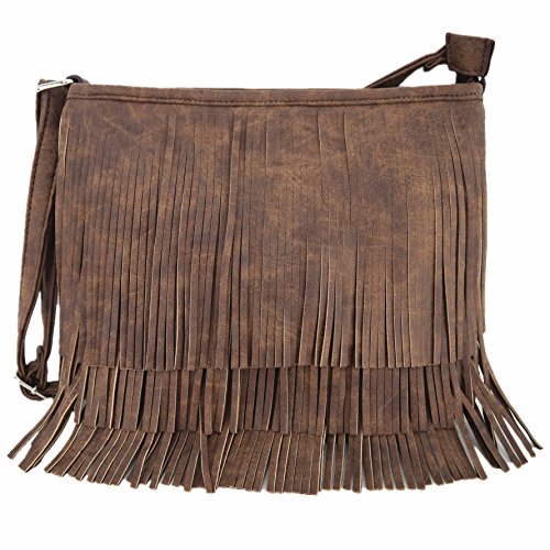 Western Cowgirl Style Fringe Cross Body Handbags Concealed Carry Purse Country Women Single Shoulder Bags (Brown)