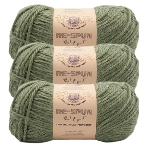 Image of Lion Brand Yarn, Re-Spun Thick & Quick Yarn, Evergreen, Green, 3 Pack
