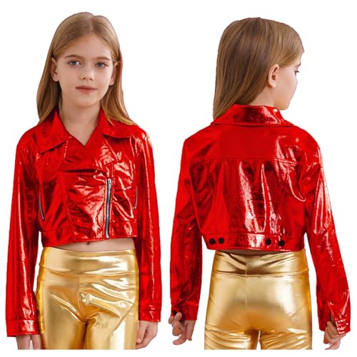 JEYPINMI Big Boys Girls Sparkle Bomber Jacket Metallic Zipper Coat Hip-Hop Jazz Dance Tops Outwear