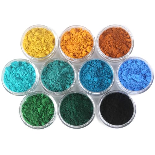 10 Colors Set of Eco-Friendly High Temperature Resistant Inorganic Pigment Powder, Sample Kit for Resin Epoxy, Plastic, Coating, Art Decoration, Ceramic & Paint (Each Bottle 7-10g)