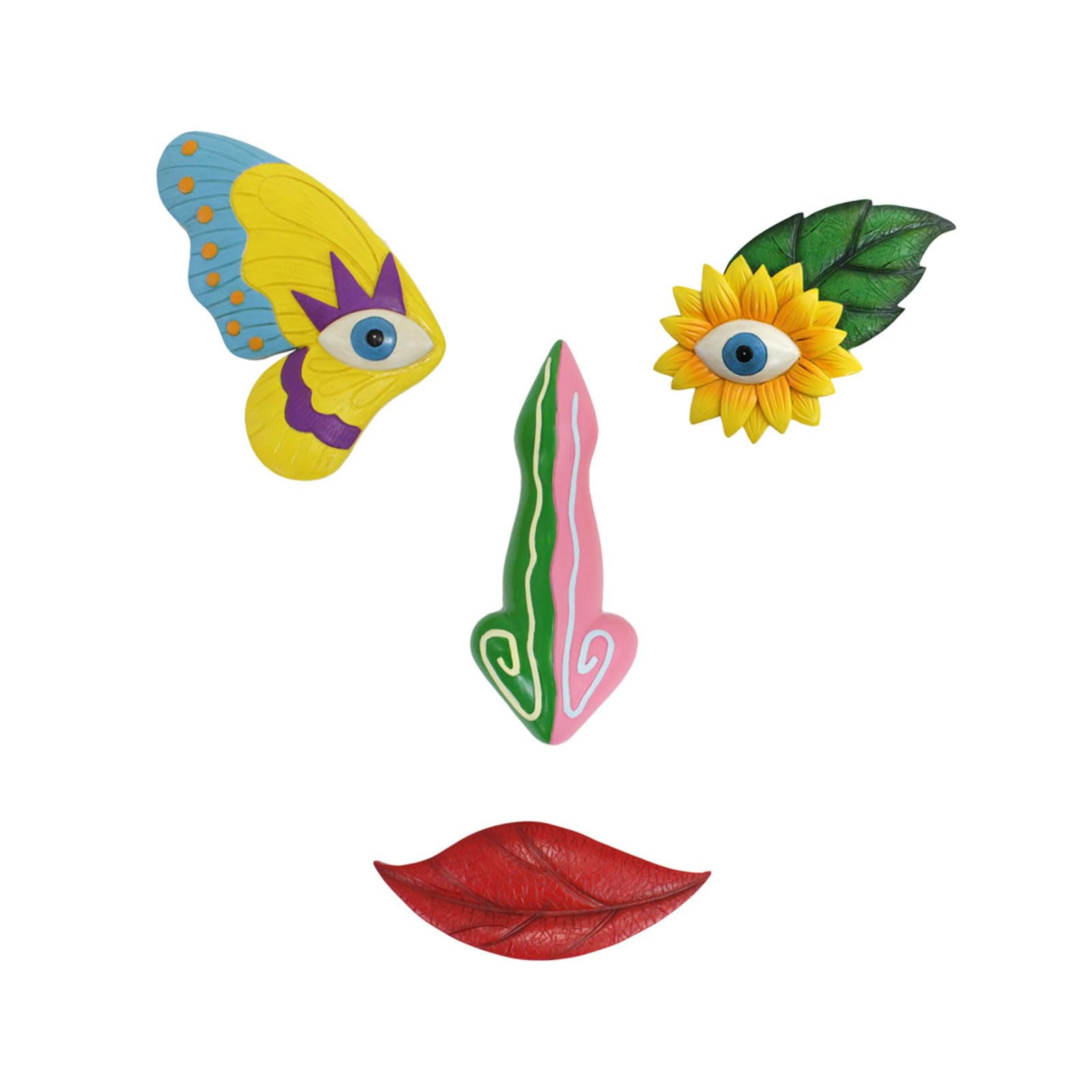 Décoration de jardin extérieur visage d'arbre rigolo avec papillon et tournesol