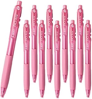 10 x BIC BU3 Grip Retractable Ballpoint Pen with slide click Retraction, Medium Point, 1.0 mm [PINK] (OEM Packed - Non-Retail Packaging)