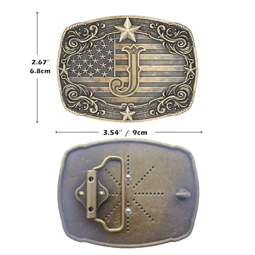 Image of Cowboy Belt Buckle for Men Vintage Western Rodeo Texas Initial Letter ABCDJMR to Z Belt Buckles