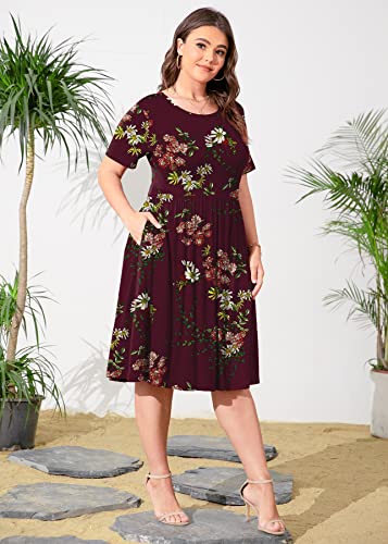 Image of POSESHE Womens Plus Size Summer Dress 2026 Casual Short Sleeve Empire Waist Loose Fit Swing T-Shirt Dress with Pockets