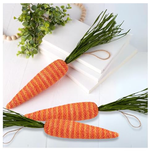 Factory Direct Craft Rustic Artificial Jute Striped Hanging Carrots Set of 3 - Fake Carrots for Farmhouse Easter Decorations (15 Inches Long)